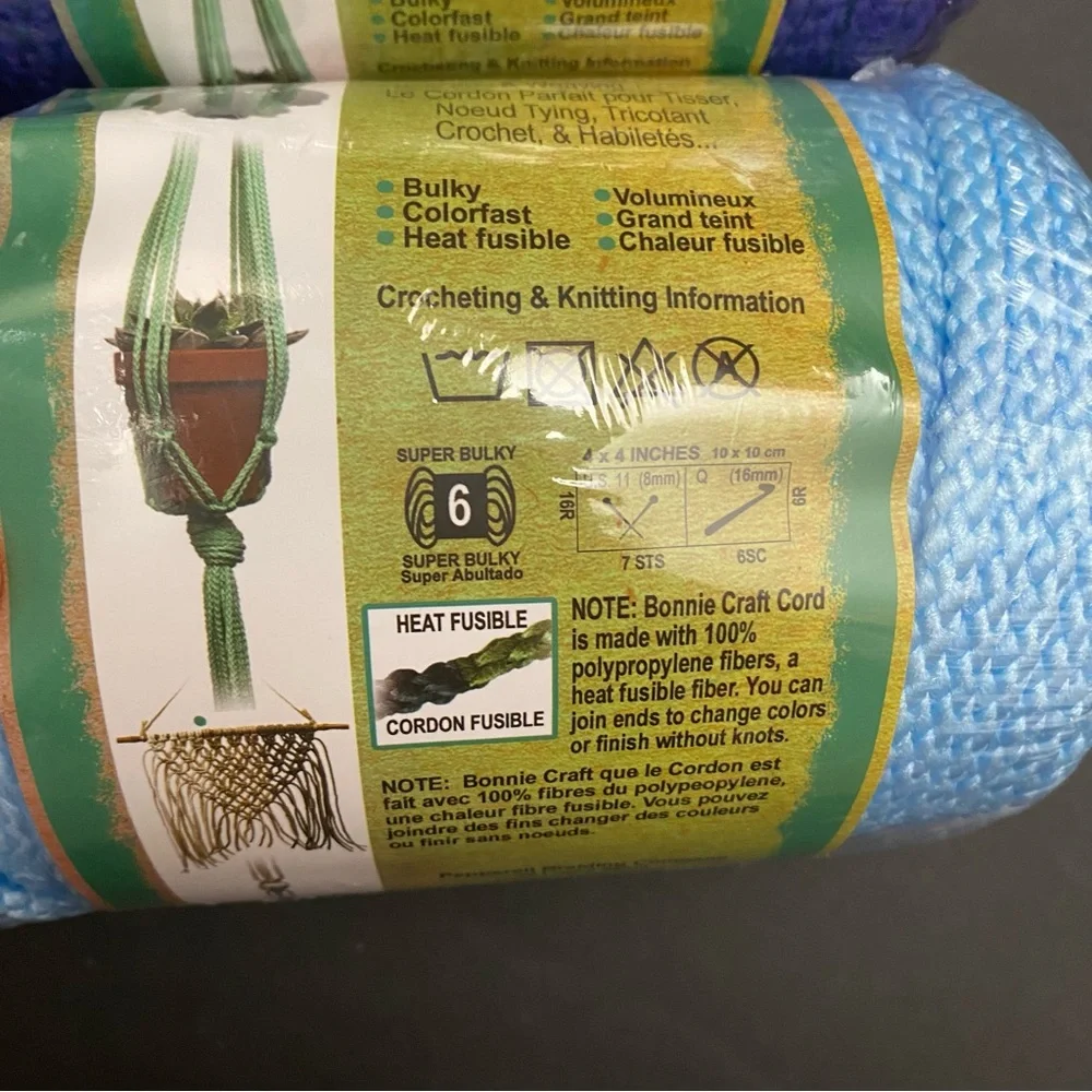 Pepperell Bonnie Macrame Craft Cord Lot of Purple, Sky Blue, Turquoise 6mmX100yd - Picture 2 of 2